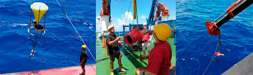 Scientists working on ship deck