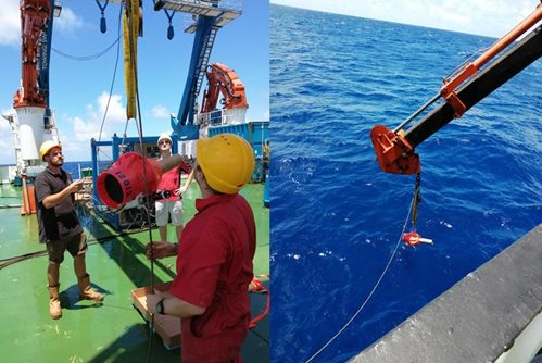 Scientists working on deck of ship as they deploy an argo float