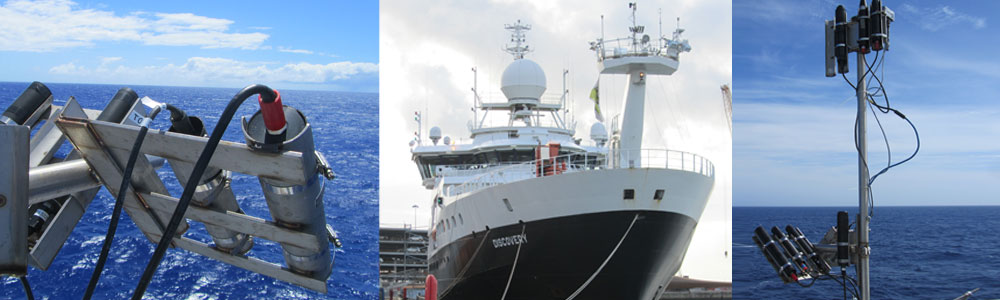 3 image montage of radiometers, the RRS Discovery ship and additional radiometers